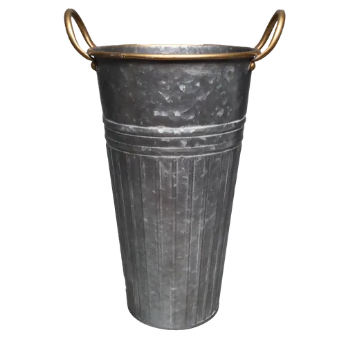Galvanized Flower Pot With Copper Rim & Handles