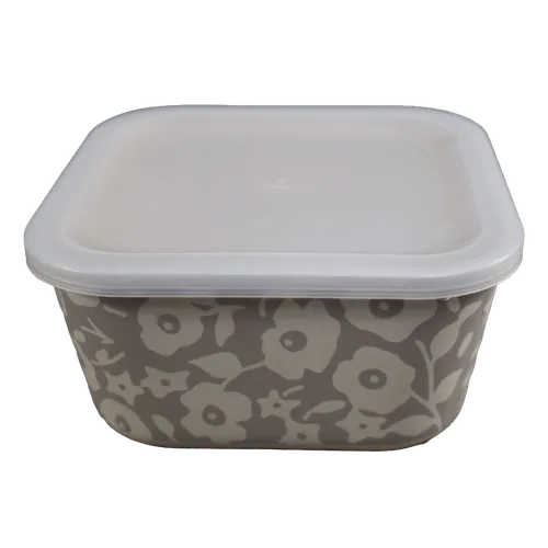 Square Taupe & Beige Floral Reusable Food Container