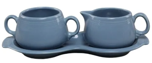 Light Blue Ceramic Cream & Sugar Set With Tray