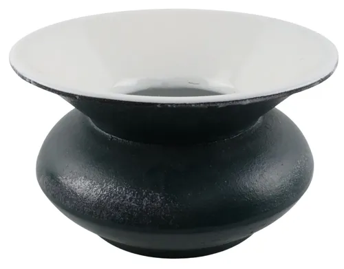 Antique Dark Green Cast Iron Spittoon With White Enamel Interior