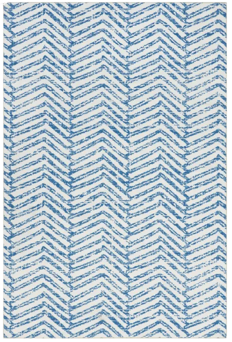 Blue Reverse Herringbone Washable Area Rug 8' W x 10' L