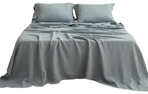 Light Blue French Linen Four Piece Bedding Sheet Set - King
