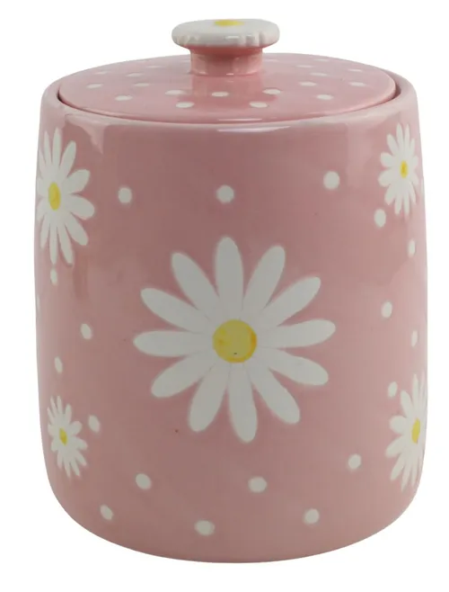 Pink Ceramic Cookie Jar With Daisies