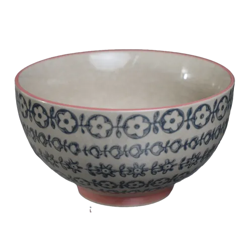 White & Grey Floral Small Bowl With Pink Trim