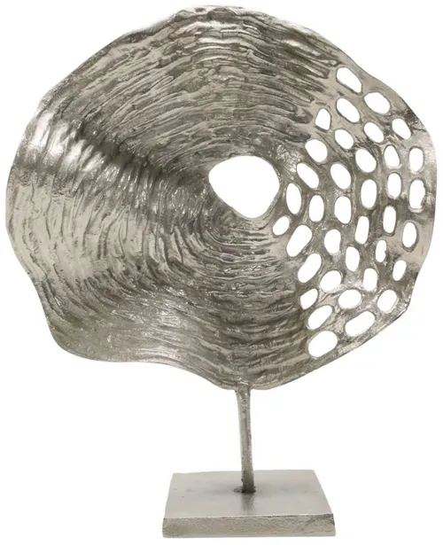 Silver Metal Abstract Medallion On Metal Base