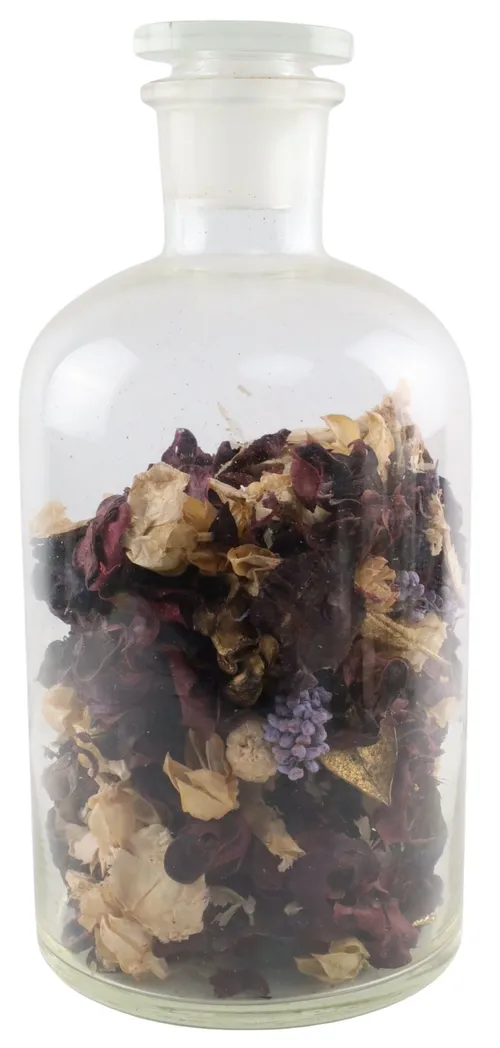 Clear Glass Lab Jar With Ground Glass Stopper Containing Potpourri 