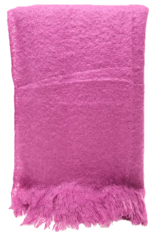 Soft Fuchsia Knit Throw Blanket With Fringe Trim
