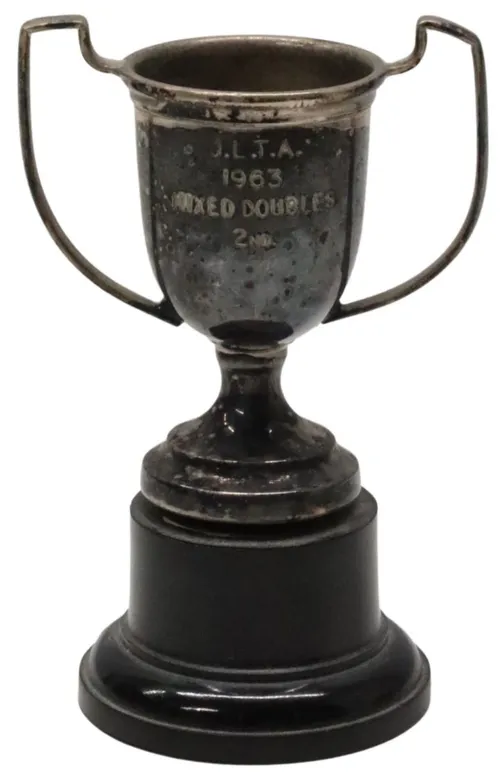 Vintage Miniature Trophy Cup On Black Base - J