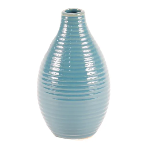 Mini Ribbed Teal Ceramic Bud Vase