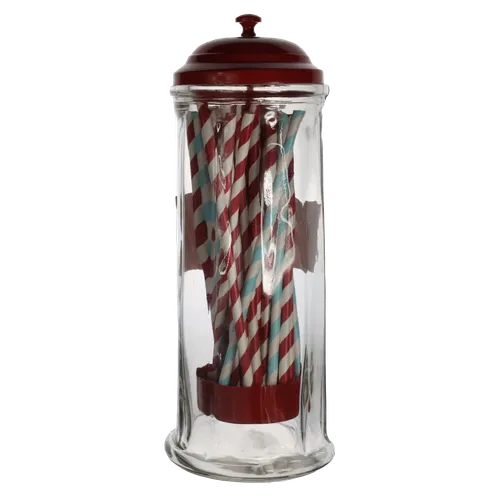 Clear Glass Straw Dispenser With Red Cap