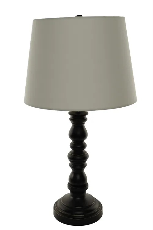 Bronze Lathed Column Table Lamp with White Tapered Shade