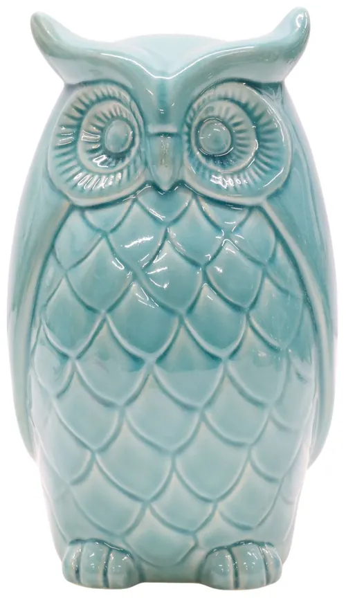 Blue Ceramic Standing Owl