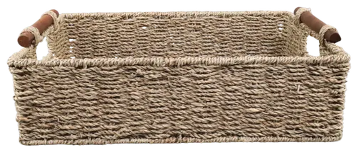 Natural Woven Basket With Wood Handles - Medium