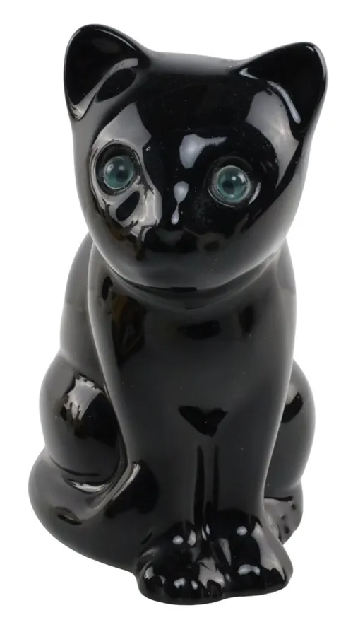 Black Ceramic Cat With Green Eyes