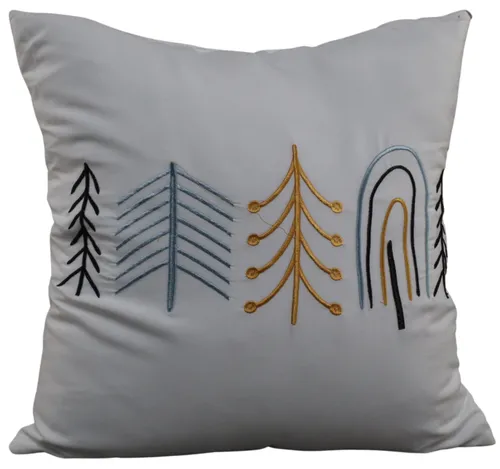 White Embroidered Kid's Forest Throw Pillow