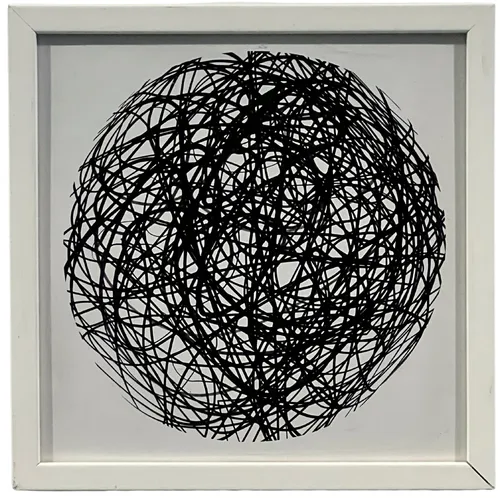 Black Line Orb In White Frame