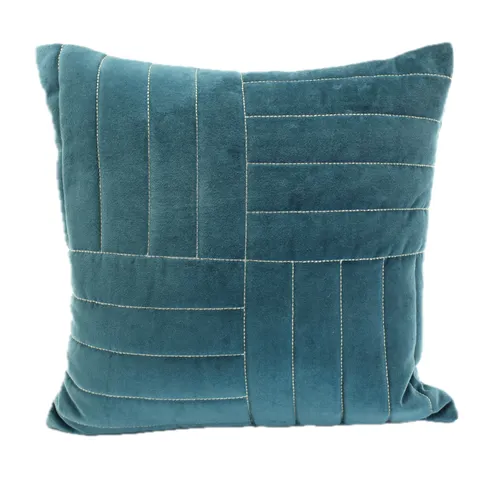 Green Teal With Silver Quilted Stitch Throw Pillow