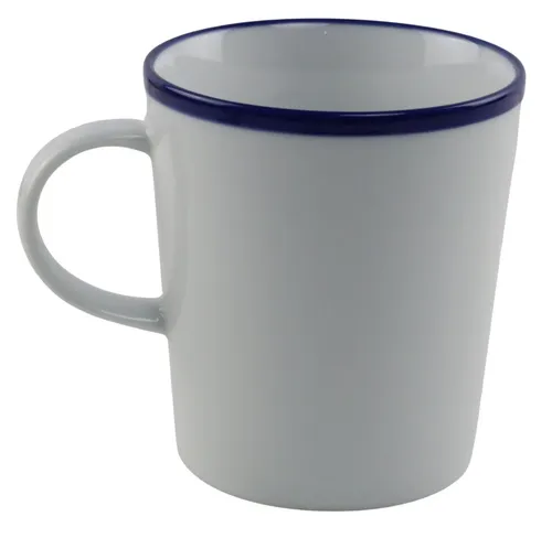 White Ceramic Mug With Blue Rim