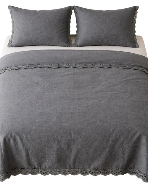 Denim Blue Linen Duvet Cover With Two Pillow Cases - King