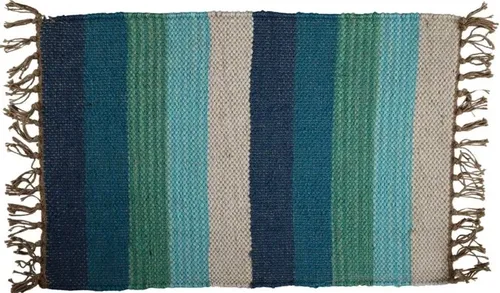 Blue & Green Stripe Placemat With Fringe