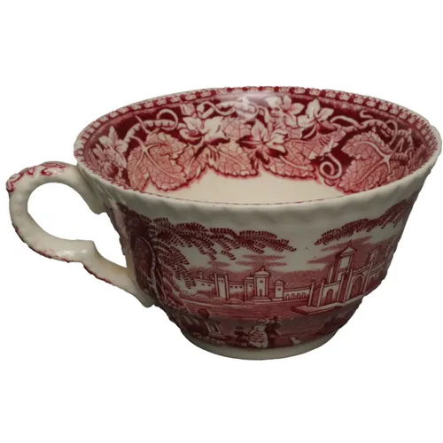 Historical English Burgundy Printed Teacup