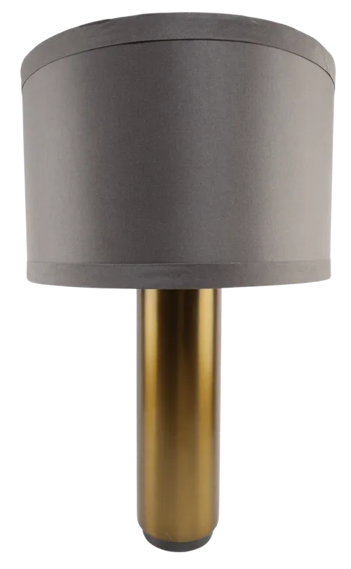 Burnished Brass Cylindrical Table Lamp With Grey Shade