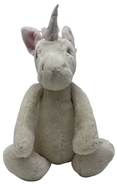 White Stuffed Unicorn With Silver Horn Plush