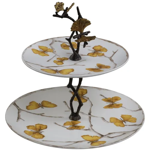 2 Tier Gold Butterfly Porcelain Serving Stand