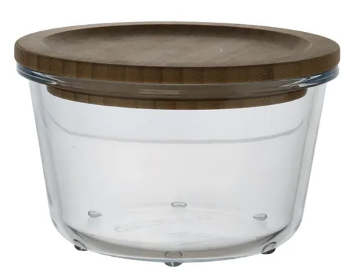 Round Clear Glass Storage Container With Bamboo Lid