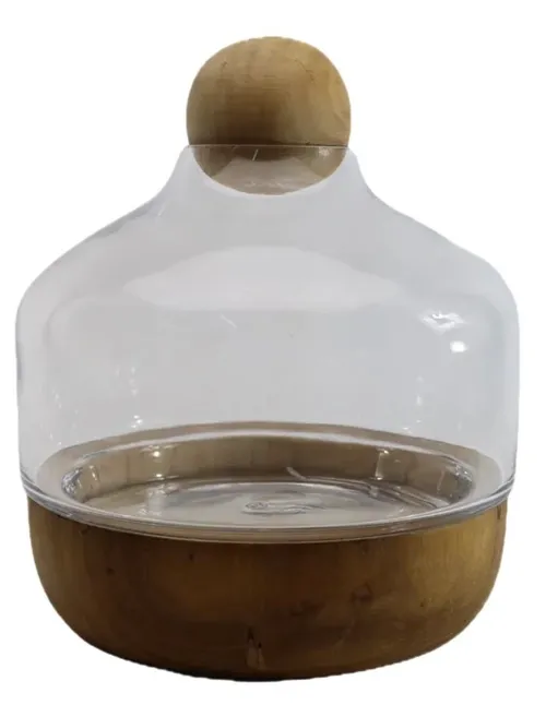 Wood Base Wood Ball Top Glass Terrarium