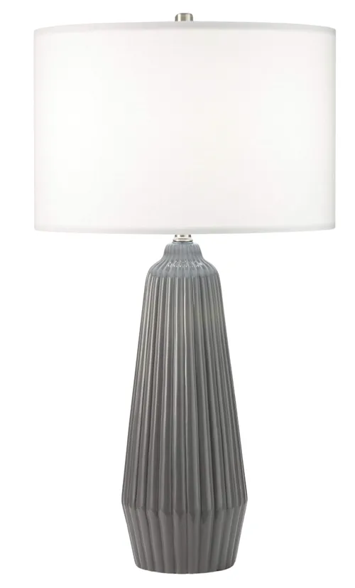 Grey Ribbed Table Lamp With White Shade