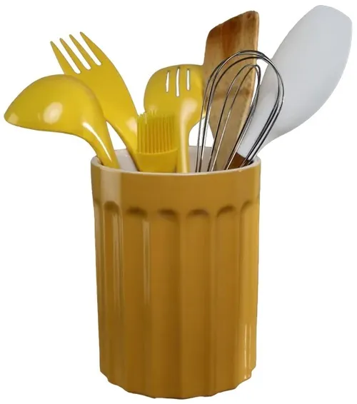 Tuscany Yellow Ceramic Utensil Holder With 7 Utensils
