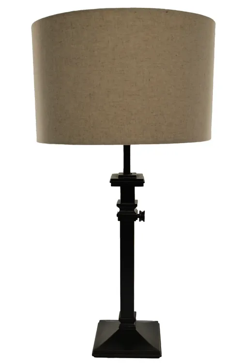 Bronze Adjustable Square Column Table Lamp With Oatmeal Linen Drum Shade