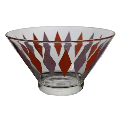 Vintage Orange & Purple Diamond Pattern On Clear Glass Serving Bowl