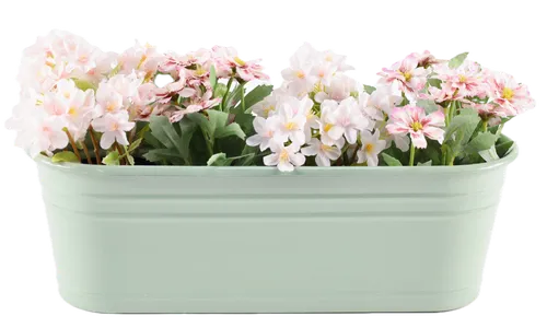 Artificial Cherry Blossoms In Metal Sage Oval Planter
