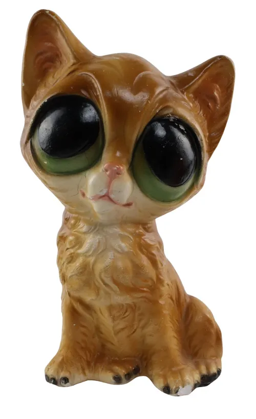 Vintage Ceramic Brown Big Eyed Cat