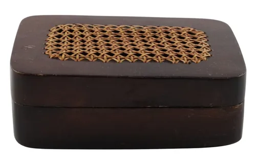 Dark Wood & Rattan Box With Lid
