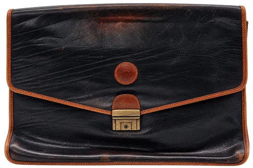 Vintage Faded Black Leather Document Briefcase