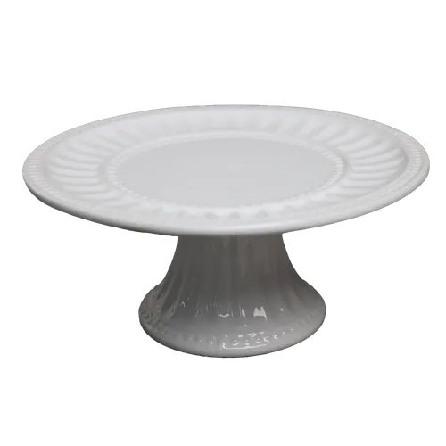 White Ceramic Cake Stand With Beaded & Pleated Pattern