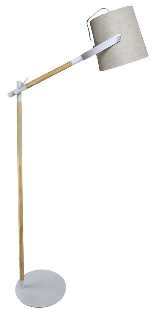 White & Light Wood Floor Lamp With Beige Shade