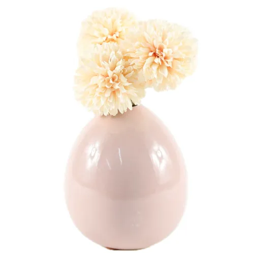 Artificial Peach Ball Daisy In Pale Pink Ceramic Egg Vase