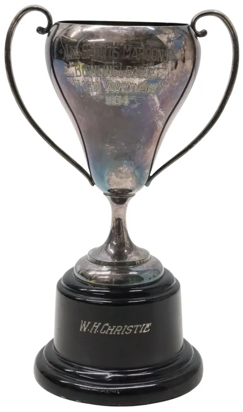 Silver 1934 Bowling Trophy Cup On Black Base