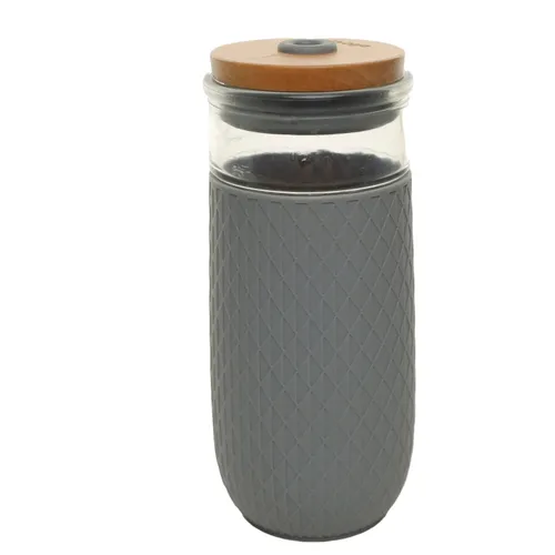 Light Slate Grey Triangular Pattern Silicone Sleeve On Glass Water Bottle
