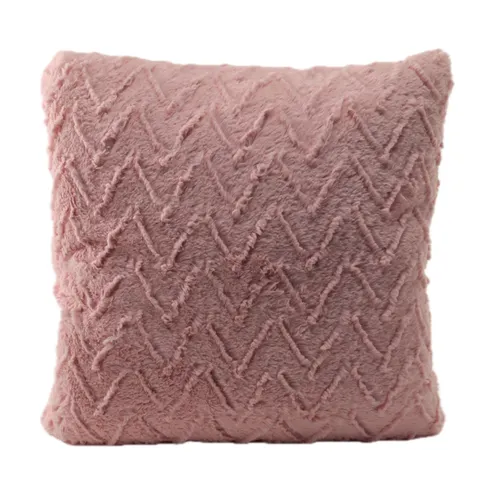 Pale Pink Faux Fur With Zig Zag Pattern Throw Pillow
