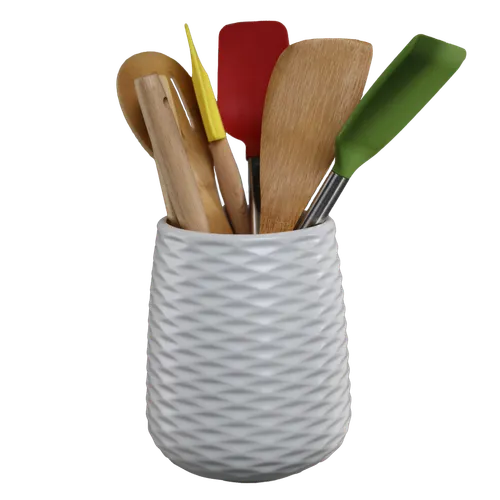 White Diamond Dimple Utensil Holder With 7 Utensils