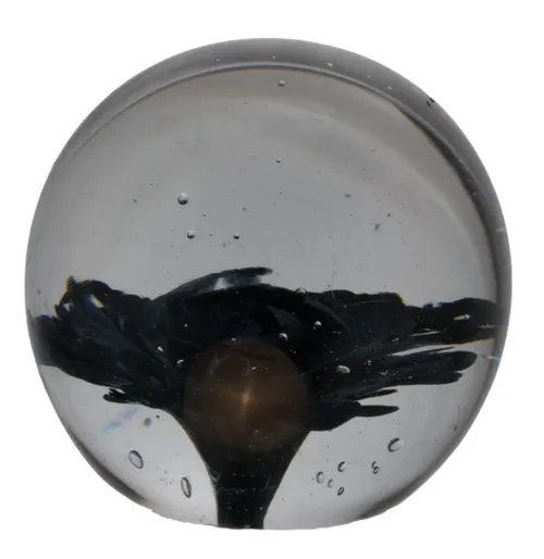 Glass Paperweight With Blue Flower