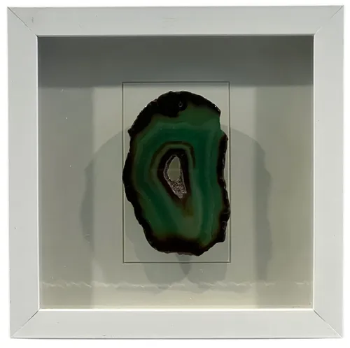 Natural Green Agate Slice In White Shadowbox Frame