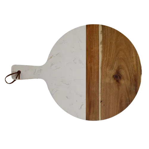 White Vein Marble / Half Wood Cutting Board