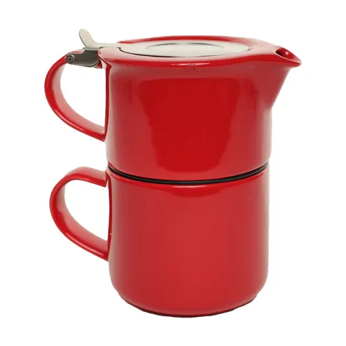 Glossy Red Stacking Teapot & Mug