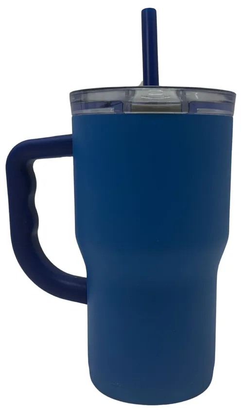 Blue Stainless Travel Mug With Straw